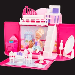 Pop met opvouwbaar poppenhuis